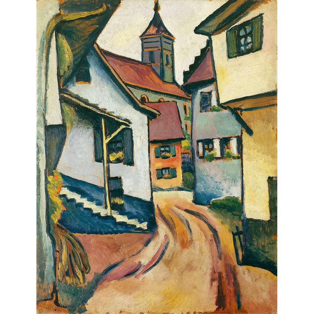 Rue de village avec église