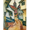 Village street with a church